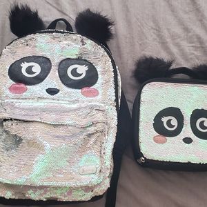 Justice Panda Flip Sequin Backpack + Lunchbox